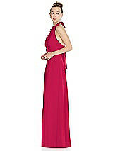 Side View Thumbnail - Vivid Pink Halter Backless Maxi Dress with Crystal Button Ruffle Placket
