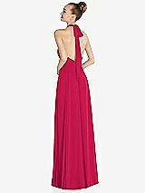 Rear View Thumbnail - Vivid Pink Halter Backless Maxi Dress with Crystal Button Ruffle Placket