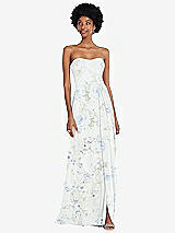 Front View Thumbnail - Bleu Garden Strapless Sweetheart Maxi Dress with Pleated Front Slit 
