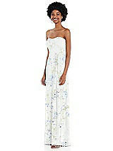 Side View Thumbnail - Bleu Garden Strapless Sweetheart Maxi Dress with Pleated Front Slit 