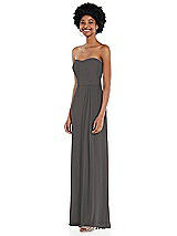 Side View Thumbnail - Caviar Gray Strapless Sweetheart Maxi Dress with Pleated Front Slit 