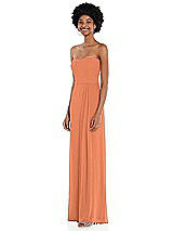 Side View Thumbnail - Sweet Melon Strapless Sweetheart Maxi Dress with Pleated Front Slit 