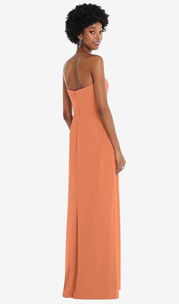 Back View - Sweet Melon Strapless Sweetheart Maxi Dress with Pleated Front Slit 