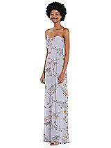 Side View Thumbnail - Butterfly Botanica Silver Dove Strapless Sweetheart Maxi Dress with Pleated Front Slit 