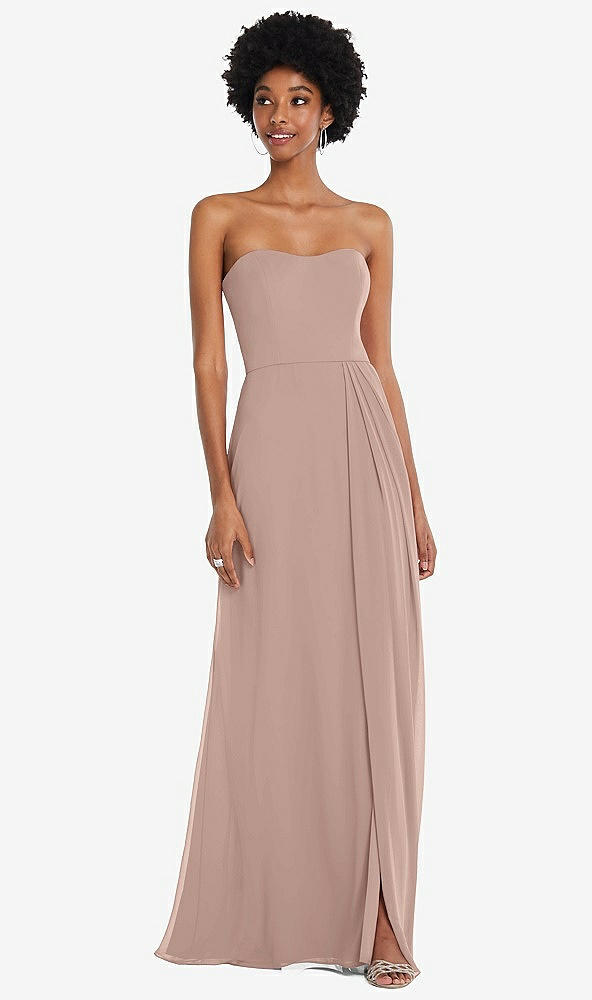 Front View - Bliss Strapless Sweetheart Maxi Dress with Pleated Front Slit 
