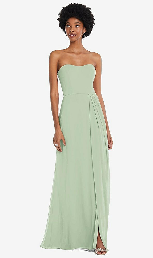 Front View - Celadon Strapless Sweetheart Maxi Dress with Pleated Front Slit 