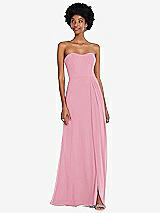 Front View Thumbnail - Peony Pink Strapless Sweetheart Maxi Dress with Pleated Front Slit 