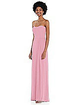 Side View Thumbnail - Peony Pink Strapless Sweetheart Maxi Dress with Pleated Front Slit 