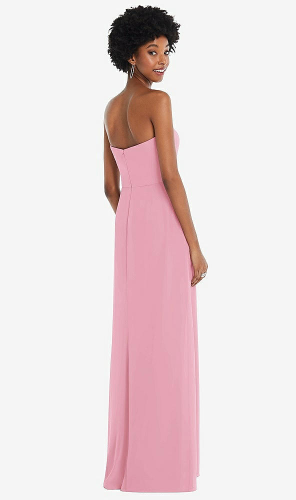 Back View - Peony Pink Strapless Sweetheart Maxi Dress with Pleated Front Slit 