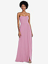 Front View Thumbnail - Powder Pink Strapless Sweetheart Maxi Dress with Pleated Front Slit 