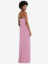 Rear View Thumbnail - Powder Pink Strapless Sweetheart Maxi Dress with Pleated Front Slit 