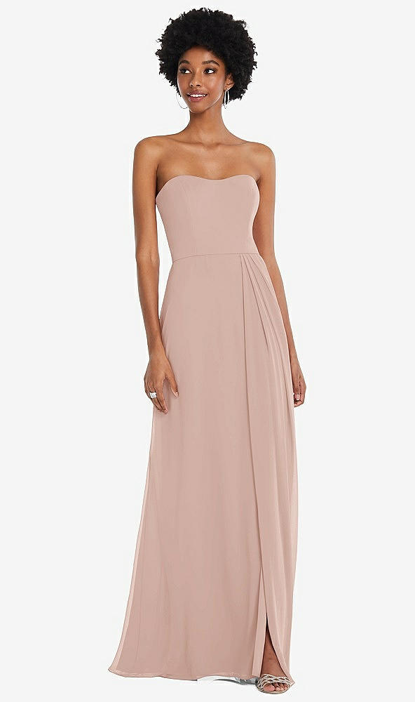 Front View - Toasted Sugar Strapless Sweetheart Maxi Dress with Pleated Front Slit 