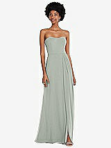 Front View Thumbnail - Willow Green Strapless Sweetheart Maxi Dress with Pleated Front Slit 
