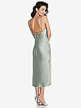 Rear View Thumbnail - Willow Green Open-Back Convertible Strap Midi Bias Slip Dress