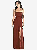 Front View Thumbnail - Auburn Moon Skinny Tie-Shoulder Satin Maxi Dress with Front Slit