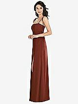 Side View Thumbnail - Auburn Moon Skinny Tie-Shoulder Satin Maxi Dress with Front Slit