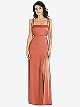 Front View Thumbnail - Terracotta Copper Skinny Tie-Shoulder Satin Maxi Dress with Front Slit