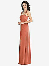 Side View Thumbnail - Terracotta Copper Skinny Tie-Shoulder Satin Maxi Dress with Front Slit