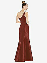 Rear View Thumbnail - Auburn Moon Draped One-Shoulder Satin Trumpet Gown with Front Slit