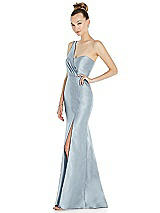 Side View Thumbnail - Mist Draped One-Shoulder Satin Trumpet Gown with Front Slit