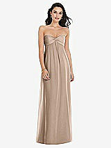 Front View Thumbnail - Topaz Twist Shirred Strapless Empire Waist Gown with Optional Straps