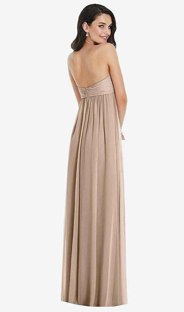 Back View - Topaz Twist Shirred Strapless Empire Waist Gown with Optional Straps