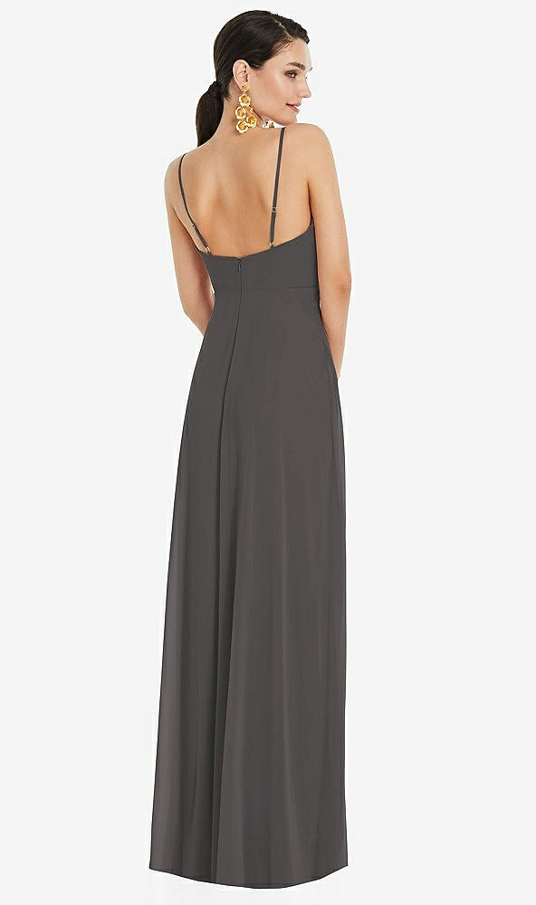 Back View - Caviar Gray Adjustable Strap Wrap Bodice Maxi Dress with Front Slit 