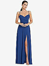 Front View Thumbnail - Classic Blue Adjustable Strap Wrap Bodice Maxi Dress with Front Slit 