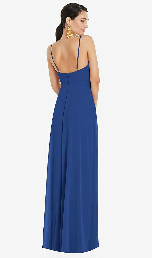 Back View - Classic Blue Adjustable Strap Wrap Bodice Maxi Dress with Front Slit 