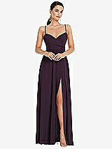 Front View Thumbnail - Aubergine Adjustable Strap Wrap Bodice Maxi Dress with Front Slit 