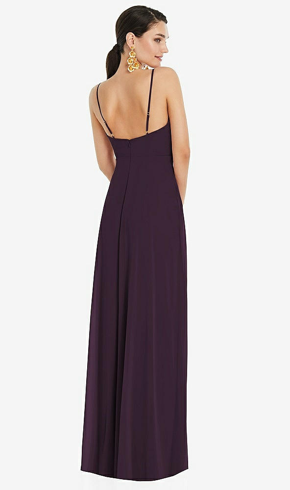 Back View - Aubergine Adjustable Strap Wrap Bodice Maxi Dress with Front Slit 