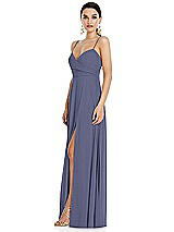 Side View Thumbnail - French Blue Adjustable Strap Wrap Bodice Maxi Dress with Front Slit 