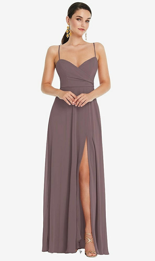Front View - French Truffle Adjustable Strap Wrap Bodice Maxi Dress with Front Slit 