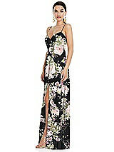 Side View Thumbnail - Noir Garden Adjustable Strap Wrap Bodice Maxi Dress with Front Slit 
