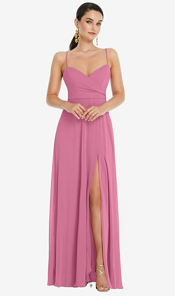 Front View - Orchid Pink Adjustable Strap Wrap Bodice Maxi Dress with Front Slit 