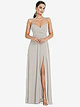 Front View Thumbnail - Oyster Adjustable Strap Wrap Bodice Maxi Dress with Front Slit 