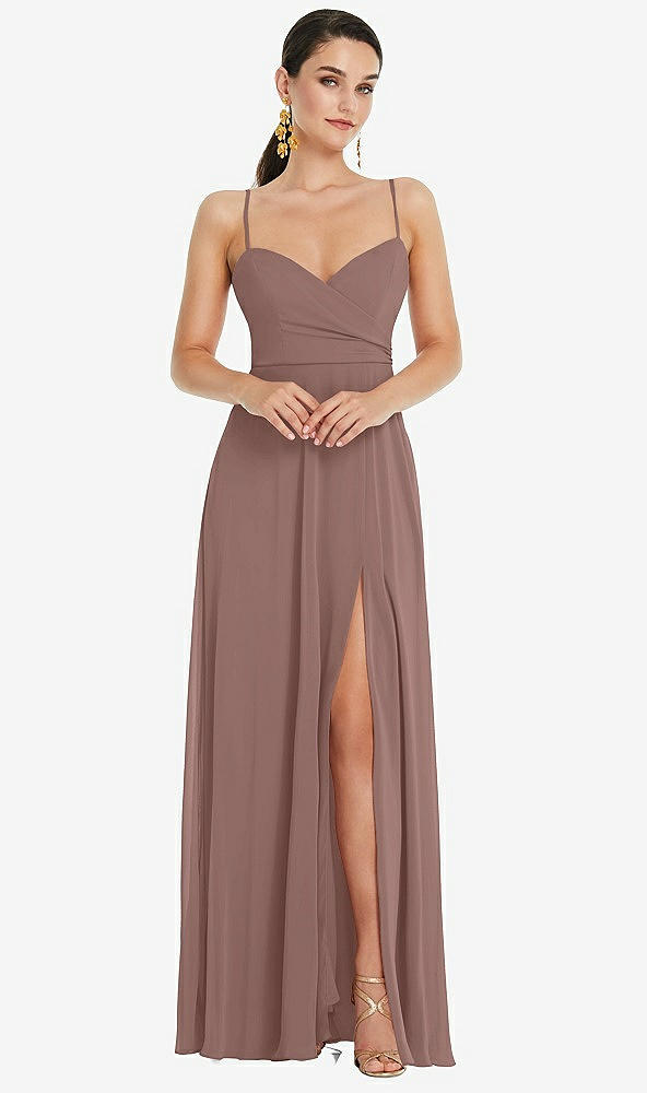 Front View - Sienna Adjustable Strap Wrap Bodice Maxi Dress with Front Slit 