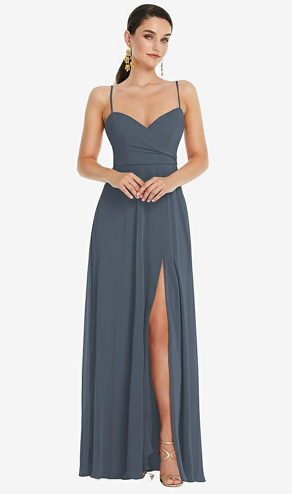Front View - Silverstone Adjustable Strap Wrap Bodice Maxi Dress with Front Slit 