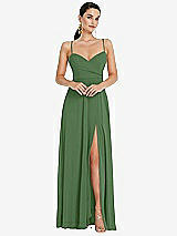 Front View Thumbnail - Vineyard Green Adjustable Strap Wrap Bodice Maxi Dress with Front Slit 