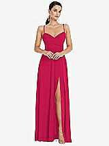 Front View Thumbnail - Vivid Pink Adjustable Strap Wrap Bodice Maxi Dress with Front Slit 