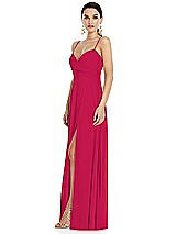Side View Thumbnail - Vivid Pink Adjustable Strap Wrap Bodice Maxi Dress with Front Slit 