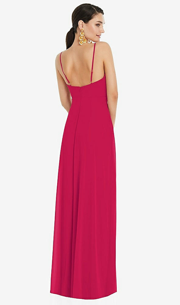 Back View - Vivid Pink Adjustable Strap Wrap Bodice Maxi Dress with Front Slit 
