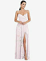 Front View Thumbnail - Watercolor Print Adjustable Strap Wrap Bodice Maxi Dress with Front Slit 