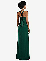 Alt View 2 Thumbnail - Hunter Green Draped Satin Grecian Column Gown with Convertible Straps