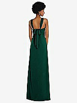 Alt View 3 Thumbnail - Hunter Green Draped Satin Grecian Column Gown with Convertible Straps