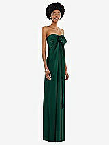 Alt View 5 Thumbnail - Hunter Green Draped Satin Grecian Column Gown with Convertible Straps