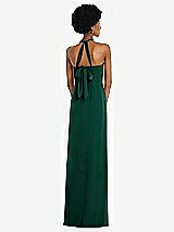 Rear View Thumbnail - Hunter Green Draped Satin Grecian Column Gown with Convertible Straps