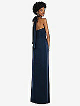 Alt View 1 Thumbnail - Midnight Navy Draped Satin Grecian Column Gown with Convertible Straps