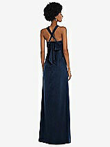 Alt View 2 Thumbnail - Midnight Navy Draped Satin Grecian Column Gown with Convertible Straps