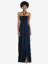 Alt View 4 Thumbnail - Midnight Navy Draped Satin Grecian Column Gown with Convertible Straps